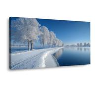 BOHUO Tableau sur toile hiver Paysage enneigé Tableau Affiche Murale ImpriméS Pour Salle Bain Chambre Coucher(Bleu 9)-50x100cm Encadrée