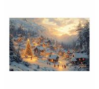 BOHUO Tableau sur toile Noël Neige Hiver Paysage Paysages d’hiver Tableau Decoration Murale Salon Moderne Bain Maison Décorations(Or 36)-60x80cm Sans cadre