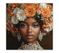 BOHUO Tableau sur toile Portrait couronne orange blanc, Bijoux perles accent murale déco maison moderne(Blanc 132)-30x30cm Sans cadre