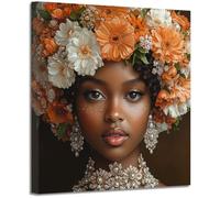 BOHUO Tableau sur toile Portrait couronne orange blanc, Bijoux perles accent murale déco maison moderne(Blanc 132)-40x40cm Encadrée