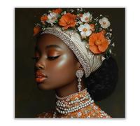 BOHUO Tableau sur toile Portrait couronne orange blanc, Bijoux perles accent murale déco maison moderne(Bronze 141)-30x30cm Sans cadre
