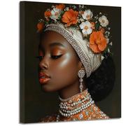 BOHUO Tableau sur toile Portrait couronne orange blanc, Bijoux perles accent murale déco maison moderne(Bronze 141)-40x40cm Encadrée