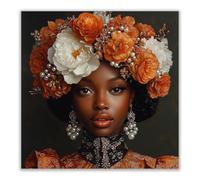 BOHUO Tableau sur toile Portrait couronne orange blanc, Perles accent murale décoration maison moderne(Argent 89)-60x60cm Sans cadre