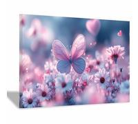 BOHUO Toile Murale Animal & Champ de Fleurs Roses - Impression Romantique Pastel pour Chambre Saint-Valentin(A6)-40x60cm Encadrée