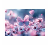 BOHUO Toile Murale Animal & Champ de Fleurs Roses - Impression Romantique Pastel pour Chambre Saint-Valentin(A6)-70x100cm Sans cadre