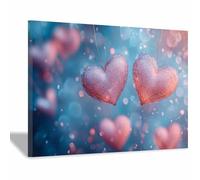 BOHUO Toile Murale Cœur Pailleté - Impression Éclatante Rose & Violette pour Chambre Saint-Valentin Anniversaire(H)-70x100cm Encadrée