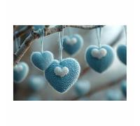 BOHUO Toile Murale Cœurs Bleus au Crochet sur Branche - Impression Rustique Bohème pour Salon Ferme(C8)-20x30cm Sans cadre