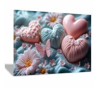 BOHUO Toile Murale Cœurs Pastel & Animaux - Impression Florale Mignonne pour Chambre Enfant Saint-Valentin(F6)-40x60cm Encadrée