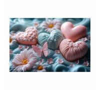 BOHUO Toile Murale Cœurs Pastel & Animaux - Impression Florale Mignonne pour Chambre Enfant Saint-Valentin(F6)-60x90cm Sans cadre