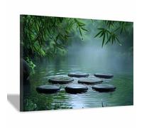 BOHUO Zen Bamboo Water Track Art mural Estampes nature calmes Peinture d’œuvres modernes pour la maison Salon chambre à coucher Office-40x60cm Encadrée