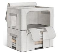 Boic Lot De 2 Sac De Rangement Vetement Pliables Et Rigides, Boîte De Rangement Avec Cadre En Métal, Rangement Pour Vêtements Avec Fenêtre Transparent Housse De Rangement Vetement (2x100L)