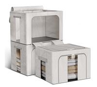 Boic Lot De 3 Sacs De Rangement Avec Cadre En Métal, Sac De Rangement Pliable Avec Fenêtre Transparent, Housse De Rangement Vetement Pliables Et Rigides Organisateur Placard Pour Vêtements (3x66L)