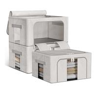 Boic Lot De 3 Sacs De Rangement Robuste Avec Cadre En Métal, Pliables Housse De Rangement Vetement, Boîte De Rangement Avec Fenêtre Transparent Bac Rangement Sous Lit Pour Vêtements (3x100L)