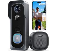 BOIFUN 2K 3MP Sonnette sans Fil Exterieur Etanche, Ultra Grand Angle 166°, Installation Facile, Détection Humaine par IA, Vision Nocturne, Compatible Carte SD, IP65 étanche, Wi-FI 2,4 GHz, Noir