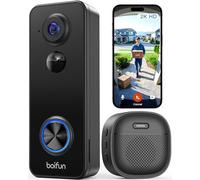 BOIFUN 2K Sonnette sans Fil avec Camera, Vision à 180°, Installation Facile, Détection IA Avancée, Sonnette sans Fil Exterieur Etanche, Vision Nocturne, IP65 Etanche, WiFi 2,4 GHz Uniquement