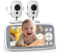 Boifun 4'' Babyphone 2 Cameras Bebe Surveillance sans WiFi, Vision Nocturne Infrarouge Invisible, HD 720P, Interphone Bidirectionnel, Berceuses, Détecteur Température/Son, Zoom 3X, Rappel de Biberon G