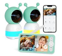 BOIFUN Babyphone 2 Camera 2K, Surveillance Bebe 5" Split Screen, Vision Nocturne Invisible, Veilleuse Réglable, Alerte Pleurs/Mouvements/Température, Babyphone Video 360° PTZ, Zoom 4X,WiFi/sans WiFi
