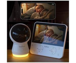 BOIFUN Babyphone Caméra WiFi 4MP 5,5”, Contrôle APP & Écran, Détection Visage Couvert & Sommeil sur Le Ventre, Mouvement, Pleurs, Temp/Humidité, Veilleuse, Vision Nocturne, Autonomie Jusqu’à 23 h
