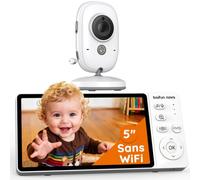 boifun nova 5'' Babyphone Camera Bebe Surveillance sans WiFi, 1080P Video sans Fil, Vision Nocturne Infrarouge Invisible, VOX, Interphone Bidirectionnel, Détection Température/Son, Zoom 3X, Berceuses