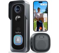 BOIFUN Sonnette sans Fil Exterieur Etanche, 2K, Grand Angle de 166°, Installation Facile, Détection Humaine par IA, Vision Nocturne, Compatible Carte SD, IP65 étanche, 3MP Wi-FI 2,4 GHz Noir