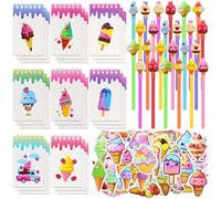 BOIKOKY 148 Pièces Pour Fête De Glace - 24 Carnets De Glace, 24 Stylos Décoratifs, 100 Autocollants pour Anniversaire Thème Glace Pour Enfants