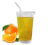 Boire Côtelé - Tasses À Café Jetables, Tasse En Verre Avec Paille, Gobelet À Boisson De 375 Ml | Ensemble De Verres En Verre Texturé Élégant, Transparent Réutilisable De Qualité Alimentaire Pour Le Th