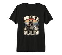 Boire de la bière Attraper des Poissons éviter Les Gens Ours pêche T-Shirt Haut de Gamme