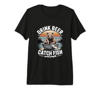 Boire de la bière Attraper des Poissons éviter Les Gens Ours pêche T-Shirt Haut de Gamme