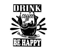boire du café être heureux vintage Stickers muraux en vinyle 42x48.5cm Personnalisation Noir