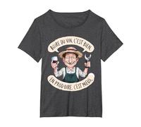 Boire du VIn C'est Bien Produire Cadeau Vigneron Humour Vin T-Shirt, Femme Grandes Tailles, Chiné Foncé, 2X