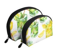 Boire Un Cocktail Glace Au Citron, Trousse de Maquillage Coquille Femme Petit Porte-Monnaie Trousse de Toilette Trousse à cosmétiques 2 pièces