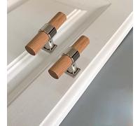 Bois 2 Pièces Poignée Meuble Bois Poignées de Meuble Cuisine Boutons De Meuble en Forme d'arc en Bois Moderne tiroir Knobs Ajustables poignet porte placard bois (single hole,chrome)