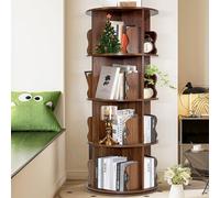 Bois Bibliothèque Rotative à 360 degrés, 5 Niveaux Bibliotheque Rotative étagère de Rangement, 128x46x30cm avec Déflecteur Bibliothèque Pivotante, Bibliotheque Tournante pour Enfants et Adultes