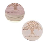 Bois Boîte de Conservation des Dents de Lait Beige Ronde | Boîte Souvenir pour Jeunes Parents, Champs de Notes Intégrés, Rangement Organisé des Dents, Décor Chambre Garçon Fille