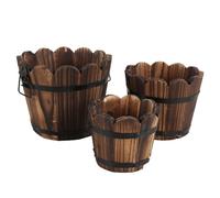 Bois Carbonise Multi-Viande Pot Decoration De La Maison Retro Petit Seau En Bois En Bois Rond Baril Planteur Pots De Fleurs