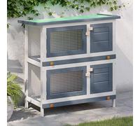 Bois Clapier d'Extérieur 4 Portes Gris Enclos Cage à Lapin Animaux vidaXL