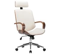Bois Courbé Chaise de Bureau avec Appui-tête Crème Similicuir Pivotante vidaXL