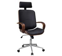 Bois Courbé Chaise de Bureau avec Appui-tête Crème Similicuir Pivotante vidaXL