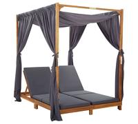 Bois d'Acacia Chaise Longue Double avec Rideaux et Coussins Transat vidaXL