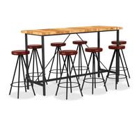 Bois d'Acacia Solide Ensemble de Bar 9 pcs Cuir Véritable Mobilier vidaXL