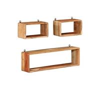 Bois d'Acacia Solide Ensemble d'Etagères Murales Cube 3 pcs Flottante Etagère Suspendue Support Mural Salon Salle de Séjour Maison Intérieur 328262