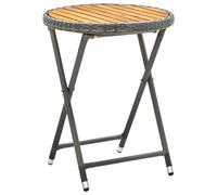 Bois d'Acacia Solide Table à Thé Gris 60 cm Résine Tressée Extérieur vidaXL