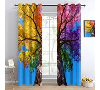 bois d'automne Chambre Rideau Occultant, Feuilles d'automne de la jungle Thermique Rideaux, Paysages naturels d'automne Salon Rideaux, Ciel bleu Panneaux de rideaux intérieurs L100 x H160cm 2 Panneaux