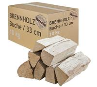 Bois de Chauffage 10 kg pour Poêle et Cheminée Brasero Grill Panier à Feu Bûches de Bois de Hêtre 33 cm Flameup