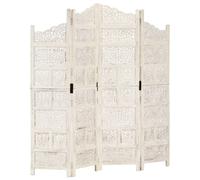 vidaXL Cloison de Séparation 4 Panneaux Séparateur de Pièce Diviseur Cloison de Pièce Paravent Chambre à Coucher Blanc 160x165 cm Bois de Manguier