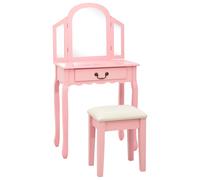 Vidaxl Coiffeuse Et Tabouret Rose 65x36x128 Cm Bois De Paulownia Mdf Multicolore