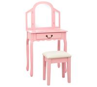 vidaXL Coiffeuse et tabouret Rose 65x36x128 cm Bois de paulownia MDF289335 Rose G
