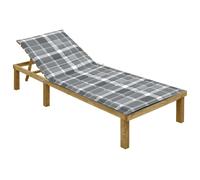Vidaxl Chaise Longue Avec Coussin Carreaux Gris Bois De Pin Imprégné