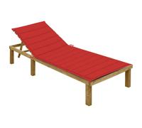 vidaXL Chaise longue en pin imprégné – bain de soleil extérieur avec coussin, Rouge