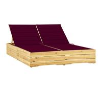 Vidaxl Chaise Longue Double Et Coussins Bordeaux Bois De Pin Imprégné Multicolore